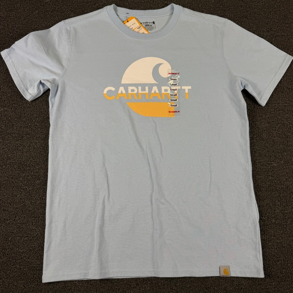 Carhartt T-Shirt Womens S TK5738-W Light Blue Faded C Graphic NEW